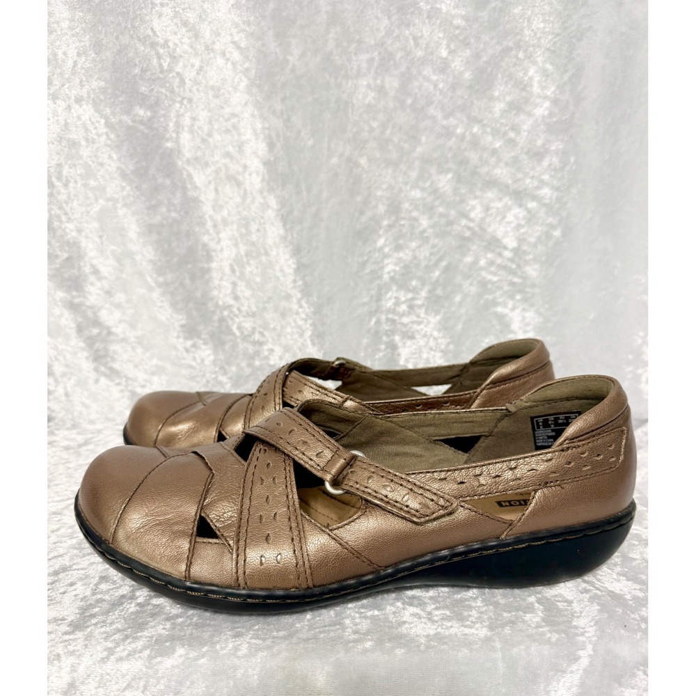 Clarks Collection Ashland Bronze Metallic Leather Mary Jane Shoes Womens 8.5 W - Picture 5 of 8